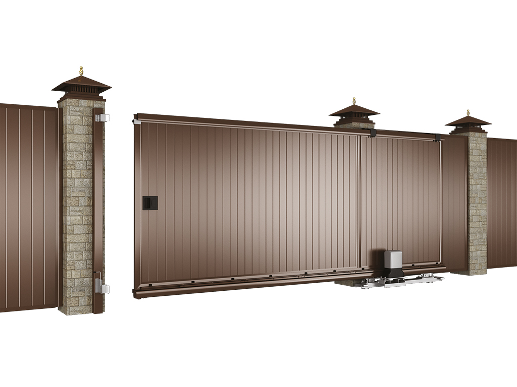 Откатные уличные ворота с заполнением сэндвич-панелями SLG-S №3 (4500X2100)